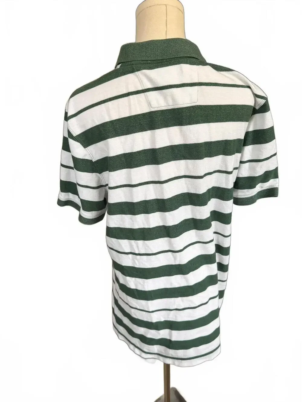 Banana Republic Men's Large Green and White Striped Polo Shirt